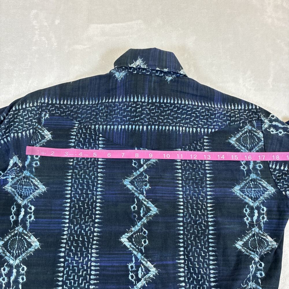 Vintage Esprit By Campus M 15-15.5 Blue Print Pearl Snap Long Sleeve Charity - Picture 12 of 13